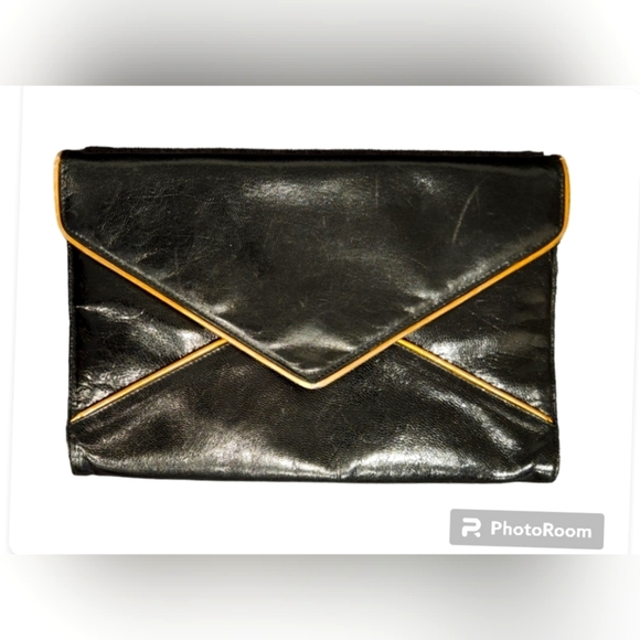 Black Envelope Clutch with Gold piping and Removable Straps. - Picture 1 of 4